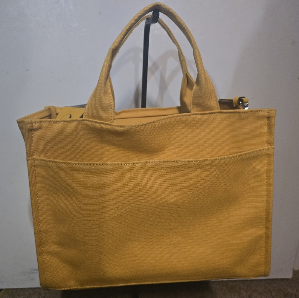 DKNy Yellow Canvas Tote Bag with Gray Strap - Like New - Picture 3 of 5